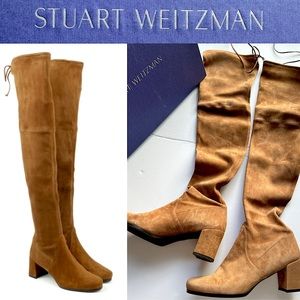 STUART WEITZMAN Hinterland Tan Suede Block Heel Over The Knee Boot 9.5